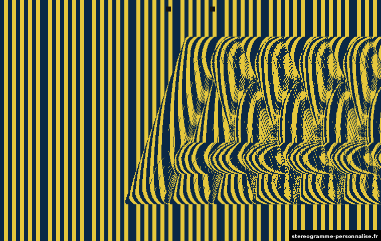 Stéréogramme A, motif motif coloré (bandes), profondeur forte