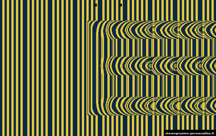 Stéréogramme E, motif motif coloré (bandes), profondeur forte