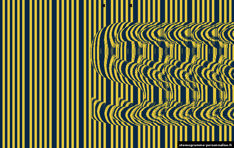 Stéréogramme S, motif motif coloré (bandes), profondeur forte